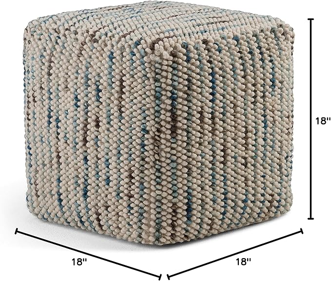 SIMPLIHOME Zoey Boho Cube Woven Pouf in Multi Color Cotton and Wool for the Living Room, Bedroom and Kids Room