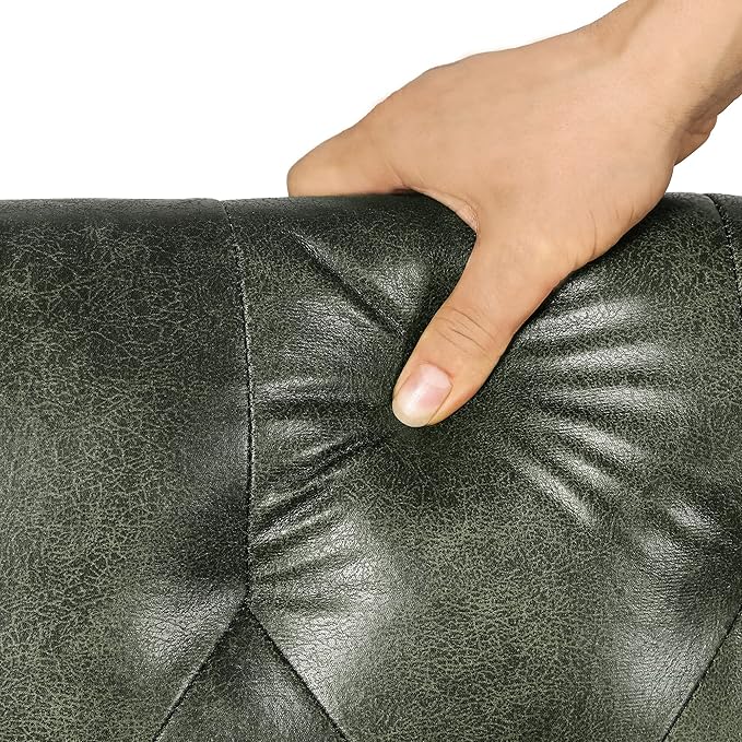24'' Leather Ottoman with Storage Rectangle Foot Rest Ottomans Stool for Living Room(Green,Leather Texture)