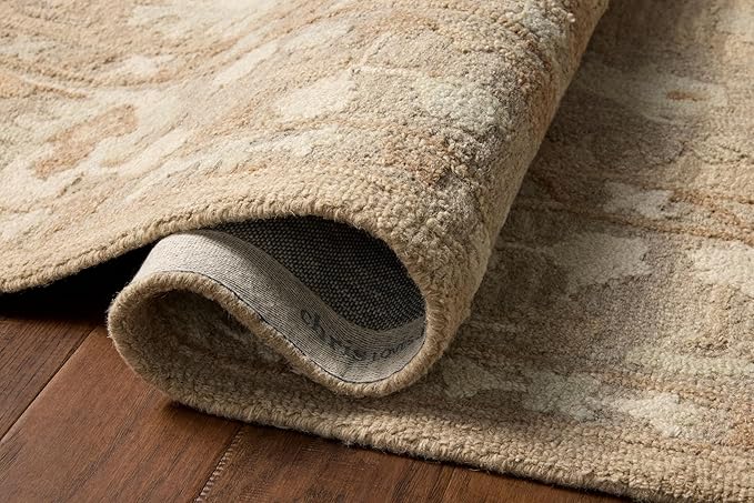 Loloi Chris Loves Julia Dorothea Collection DRT-02 Khaki/Dove 2'-6" x 9'-9" Runner Rug Wool Neutral Floral Living Room Bedroom Carpet
