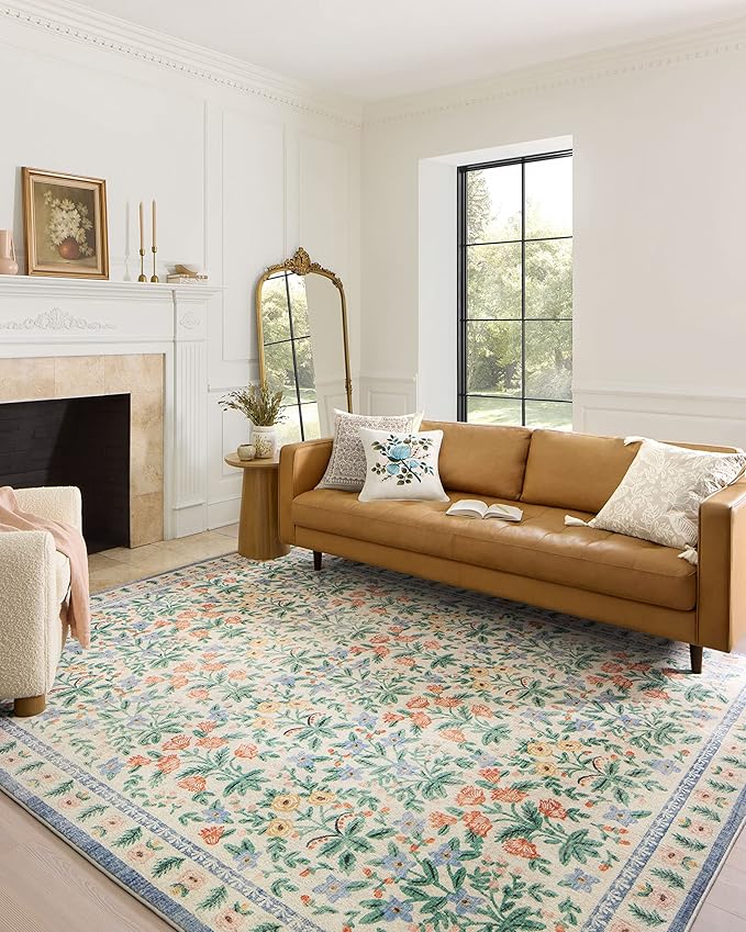 Loloi Rifle Paper Co. Eden Collection EDE-02 Mughal Garden Cream 5'-0" x 7'-6" Area Rug feat. CloudPile™
