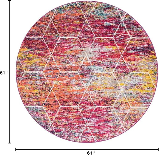 Unique Loom Trellis Frieze Collection Area Rug - Geometric (5' Round, Multi/ Ivory)