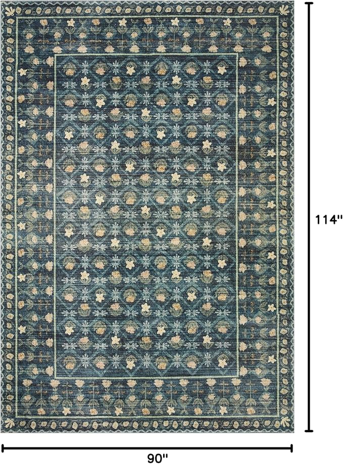 Loloi Rifle Paper Co. Eden Collection EDE-03 Lattice Indigo 7'-6" x 9'-6" Area Rug feat. CloudPile™