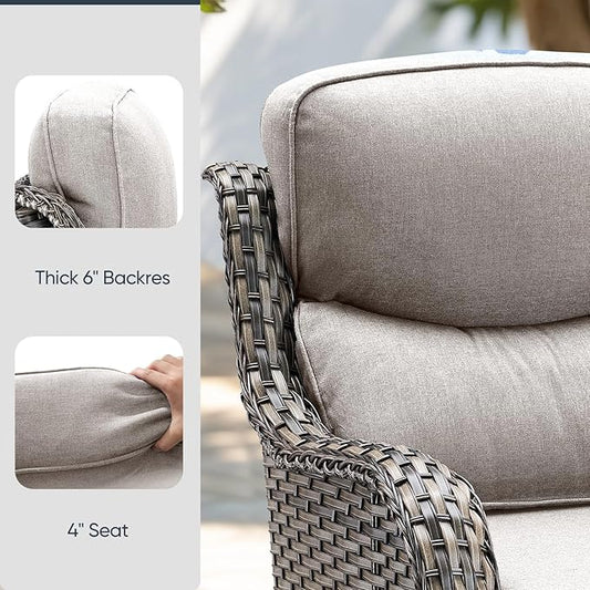 Patio Chair Cushions 6 Packs - Outside High Back Thick Water-Resistant Cushion 22x24 with Zipper Cover for Outdoor Glider Rocking Chairs Loveseat Couch Sofa – Beige/Crescent