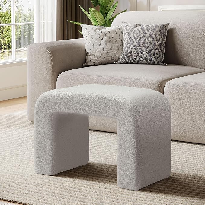 Tribesigns Vanity Stool, Arched Foot Rest for Couch, Large Foot Stool Ottoman, Modern Extra Seating for Living Room, Shoe Bench for Entryway, Dressing Chair for Bedroom, Fully Assembly, Light Gray