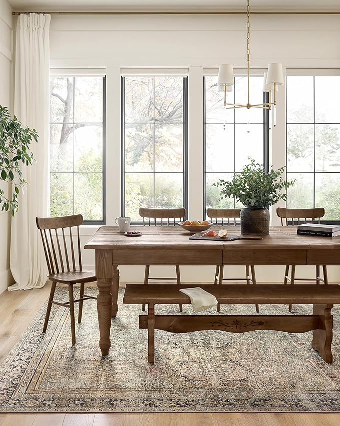 Loloi Layla Collection LAY-03 Olive/Charcoal 9'-6" x 14' .13" Thick Area Rug, Soft, Durable, Vintage Inspired, Distressed, Low Pile, Non-Shedding, Easy Clean, Printed, Living Room Rug