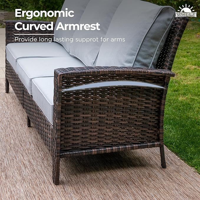 5 Pieces Patio Furniture Set with Swivel Chairs, High Back Wicker Rattan Sofa with Extra Thick Cushion and Ottoman, Outdoor Conversation Set for Garden Backyard Deck, Grey