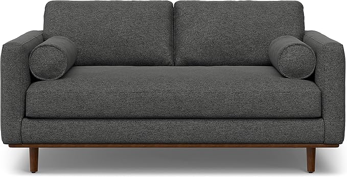SIMPLIHOME Morrison Mid-Century Modern 72 inch Wide Sofa with Ottoman Set in Charcoal Grey Tightly Woven Performance Fabric for the Living Room and Family Room