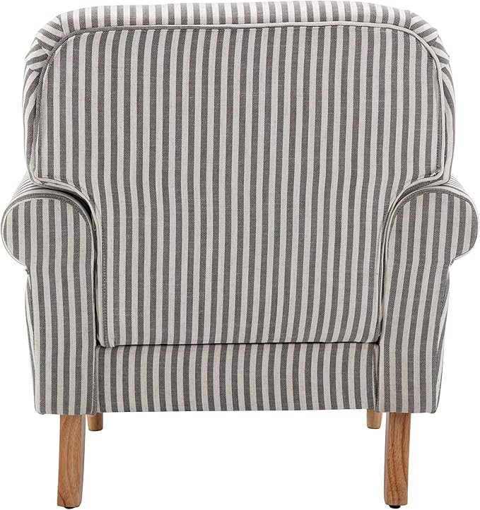 Midcentury Modern Accent Chair Comfy Linen Fabric Armchair Wide Reading Chairs Upholstered Lounge Couch Chair for Bedroom/Living Room, Black Stripe