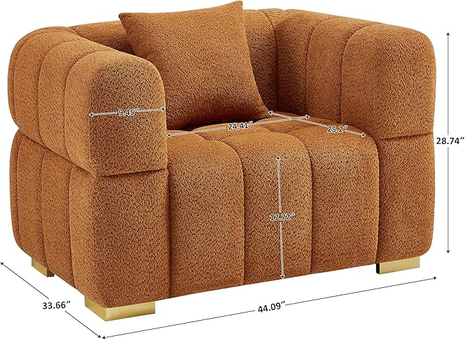 VANOMi Oversized Accent Chairs Set of 2, Boucle Arm Chair with Deep Seat, Oversized Comfy Reading Chair for Living Room, Bedroom, Office, Apartment,Curry (2 Piece)
