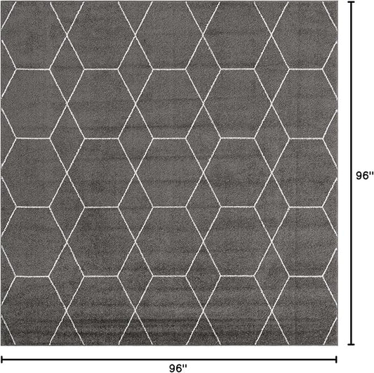 Unique Loom Trellis Frieze Collection Area Rug - Geometric (8' Square, Dark Gray/ Ivory)