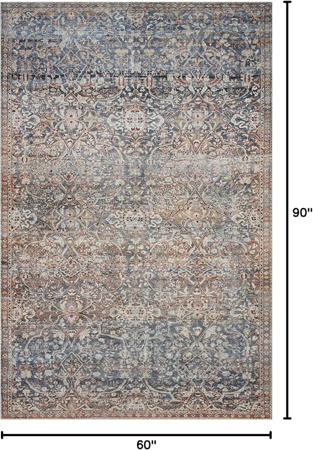 Loloi Chris Loves Julia Jules Collection JUL-06 Denim/Spice 5'-0'' x 7'-6'', .13" Pile Height, Area Rug