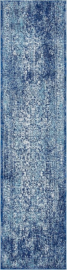 SAFAVIEH Evoke Collection 2'2" x 13' Navy/Ivory EVK256A Oriental Distressed Non-Shedding Living Room Bedroom Runner Rug