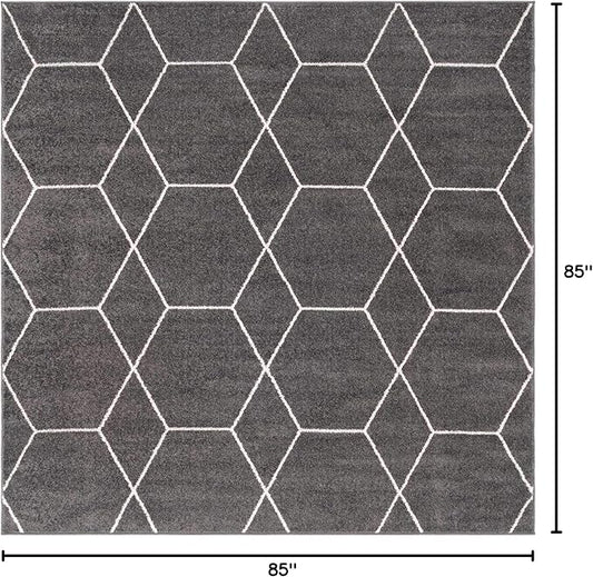 Unique Loom Trellis Frieze Collection Area Rug - Geometric (7' Square, Dark Gray/ Ivory)