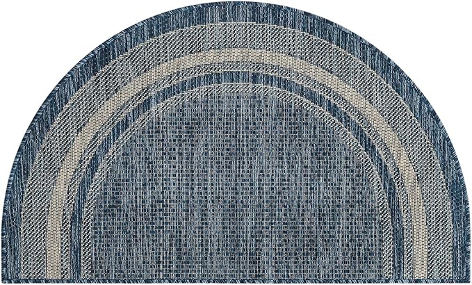 Unique Loom Outdoor Border Collection Area Rug - Soft Border (2' 2" x 3' 7" Hearth, Blue/ Ivory)