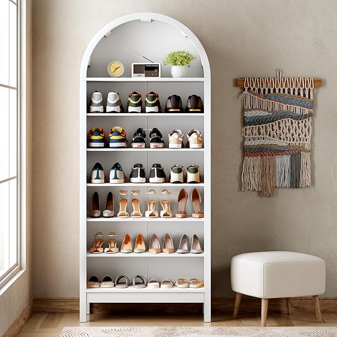 Shoe Cabinet, 70" Tall Arched Shoe Rack with 3 Adjustable Shelves, 7-Tier Large Freestanding Shoe Storage Organizer for Entryway, Closet, Hallway, Living Room