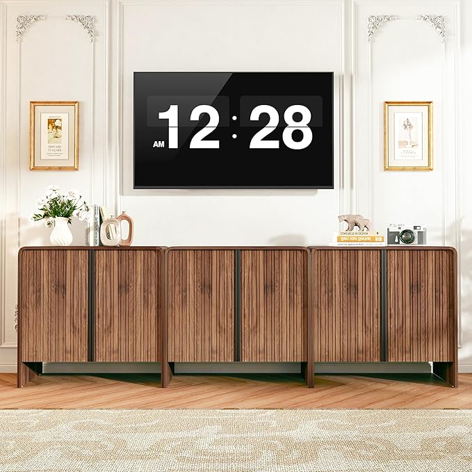 BERRYMERRY 2 Door Fluted Sideboard Buffet Cabinet with Storage, Modern Wood Cabinet with Adjustable Shelves for Living Room, Dining Room (Brown 6 Doors)