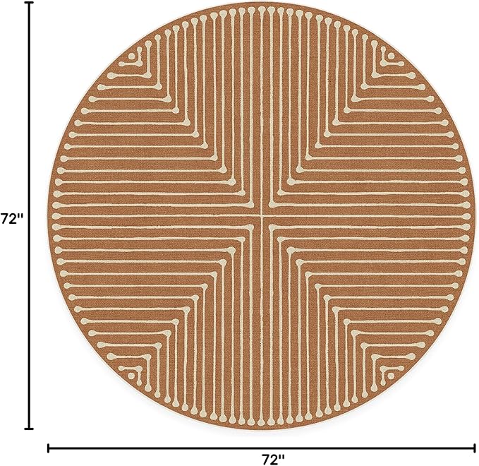 RUGGABLE x Jonathan Adler Machine Washable Modern Area Rug – Inkdrop Copper 6 ft Round, Stain-Resistant, Non-Slip – Medium Rugs for Living Room, Bedroom, Hallway, Entryway & Office–with Standard Pad