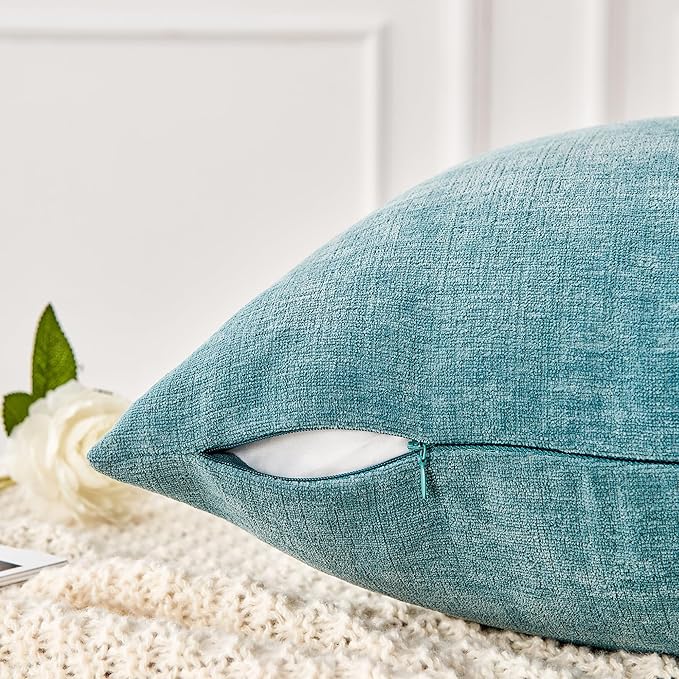 GAWAMAY Decorative Chenille Throw Pillow Covers 26x26 Inch Pack of 2, Soft Square Couch Pillow Cover for Sofa Cushion Living Room Bedroom Oversized Pillowcases Smoke Blue 66x66cm (ONLY Covers)