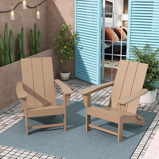 Costaelm Folding Adirondack Chairs, Outdoor Patio Adjustable Lawn Chairs, Weather Resistant Outside Firepit Chairs for Porch, Poolside, Garden, Backyard Deck, Weathered Wood