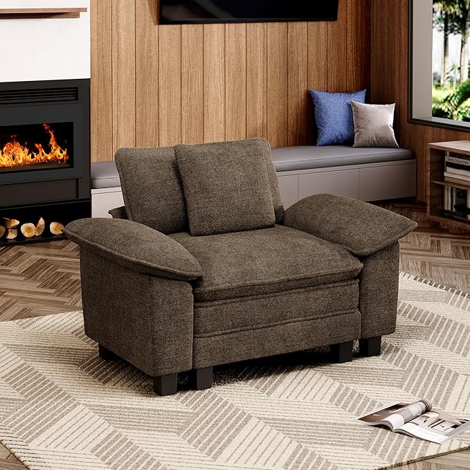 53.5" Modular Sectional Single Sofa, Soft Plush Chenille Armchair with Comfortable Deep Seat & Removable Arms for Living Room,Taupe