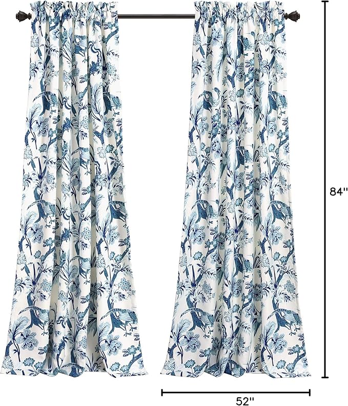 Lush Decor Dolores Light Filtering Window Panels, Pair, 52" W x 84" L, Blue - Floral Curtains for Bedroom - Vintage Curtains - Coquette Room Decor