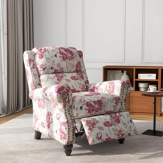 UIXE Pushback Recliner Chair, Fabric Armchair Push Back Accent Chair, Rivet Trim Club Chair Home Theater Overstuffed Single Sofa Reading Seat for Living Room, Pattern