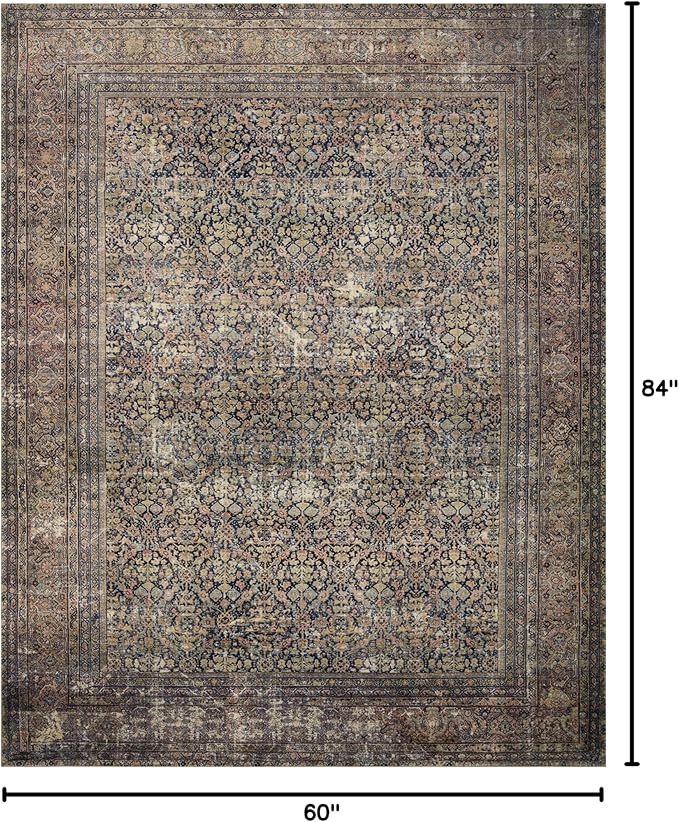 Loloi Amber Lewis Morgan Collection MOG-03 Denim/Multi 5'-0" x 7'-0" 38" Thick Area Rug feat. CloudPile, Neutral, Room Décor, Vintage Inspired, Livingroom, Bedroom, Dining Area
