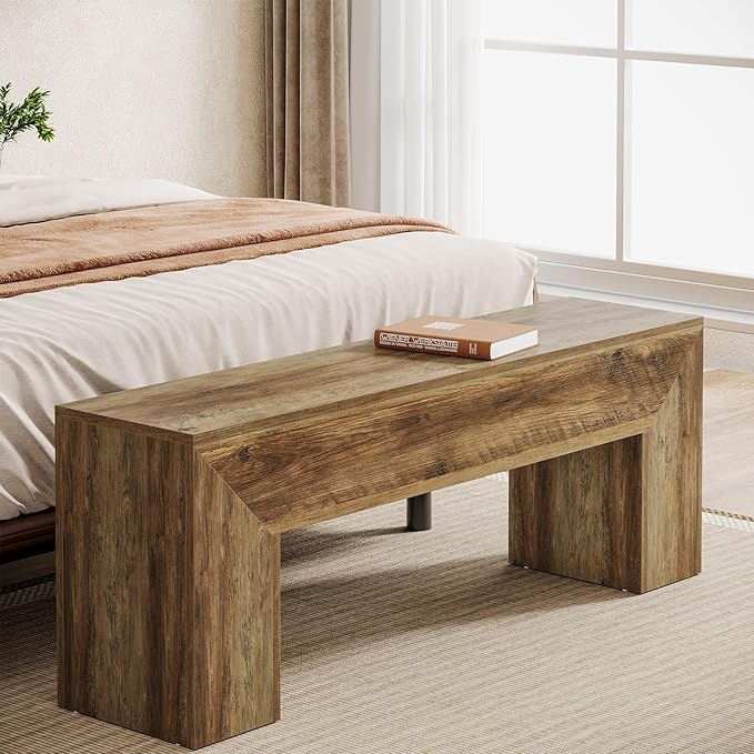Tribesigns 47'' Wooden Entryway Bench, Farmhouse Entry Bench Seat, Indoor End of Bed Bench with Storage Capability for Living Room, Bedroom, Hallway, Easy Assembly, Oak Brown