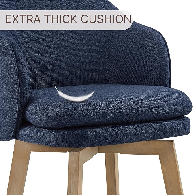Counter Height Barstools 26 inch Upholstered Swivel Bar Stools with Back and Wood Legs for Kitchen Island,Set of 4,Blue Fabric