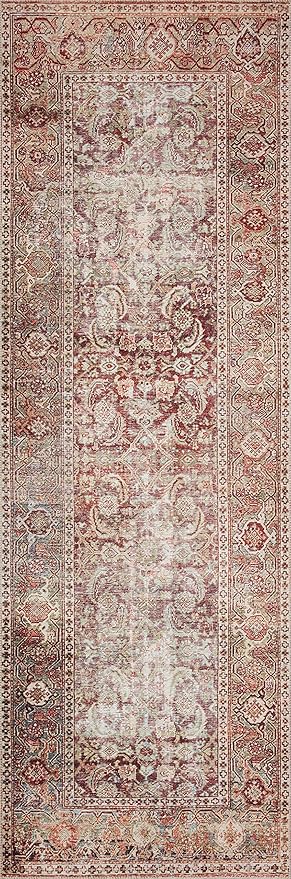 Loloi Layla Collection LAY-11 Cinnamon/Sage 2'-6" x 7'-6" .13" Thick Runner Rug, Soft, Durable, Vintage Inspired, Distressed, Low Pile, Non-Shedding, Easy Clean, Printed, Living Room Rug