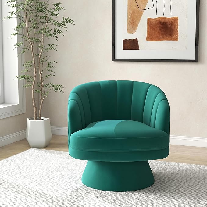 Swivel Accent Chair Set of 2,Upholstered Velvet 360° Swivel Barrel Chair for Living Room Overstuffed Bouncle Reading Chair Round Armchair for Bedroom,Vanity,Office (Dark Green)