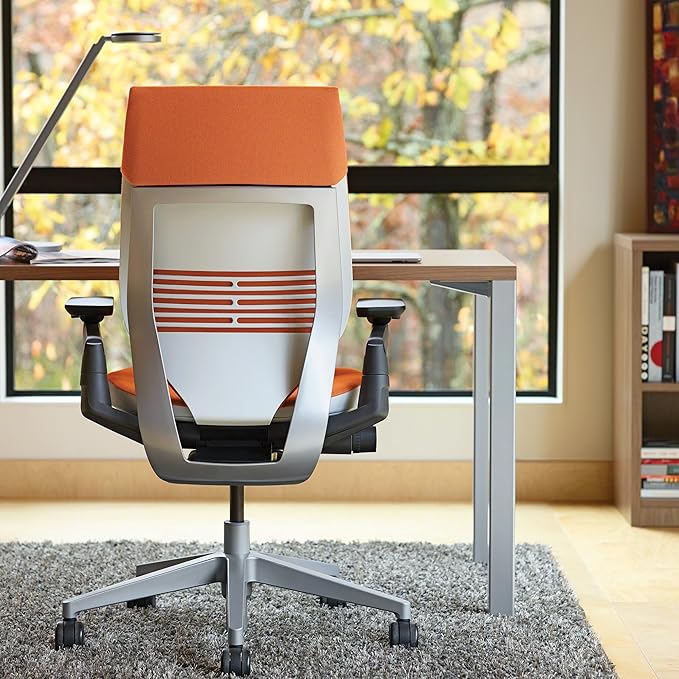 Steelcase Gesture Office Chair - Ergonomic Work Chair with Wheels for Carpet - Comfortable - Intuitive-to-Adjust for Desk - 360-Degree Arms - Tangerine Orange Fabric