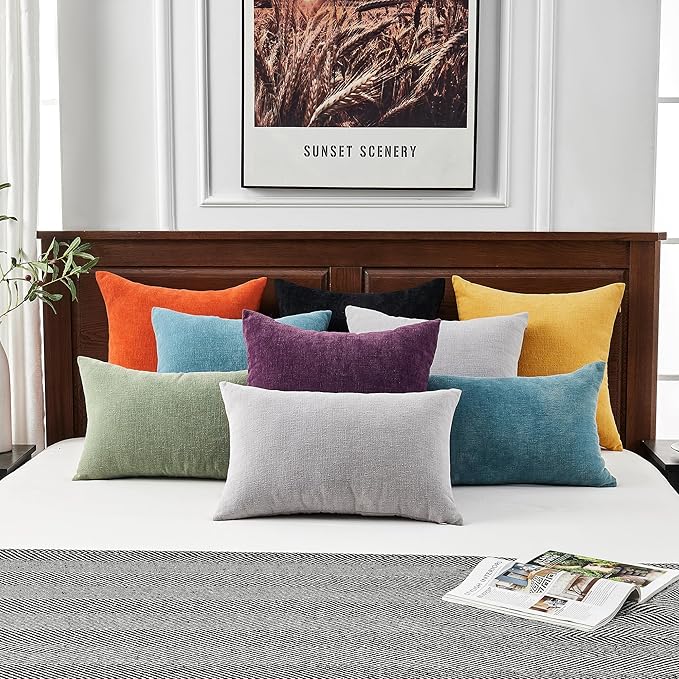 GAWAMAY Decorative Square Throw Pillow Covers 22x22 Inch Set of 2, Super Soft Chenille Pillows Farmhouse Fall Pillowcase for Living Room Bedroom Sofa Couch Cushion Cover Purple 55x55cm (No Insert)