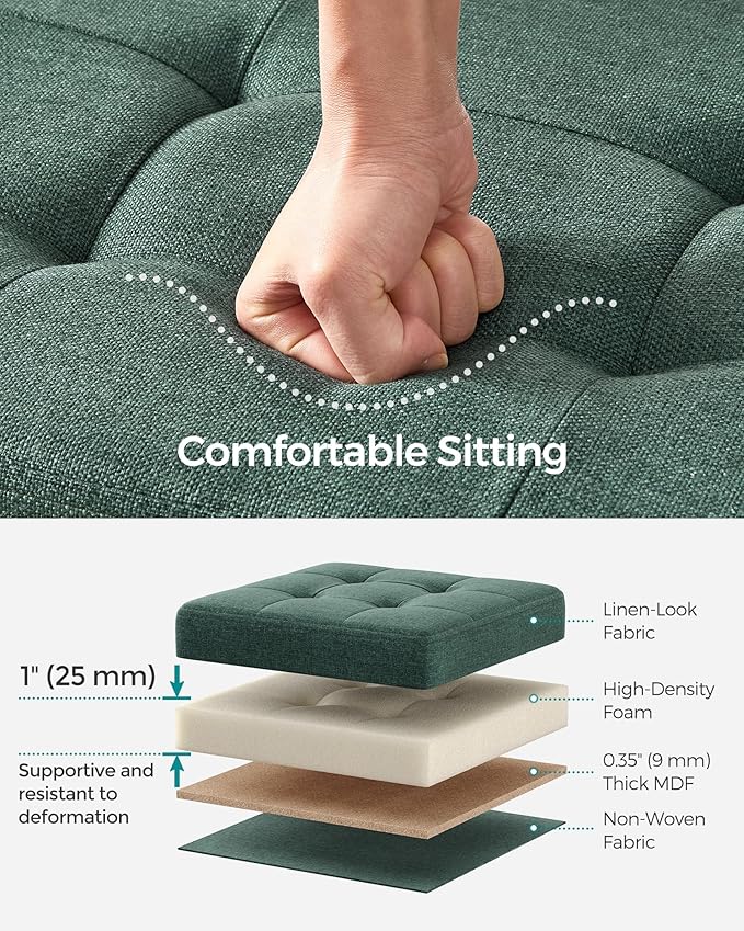 SONGMICS Mazie Collection - 30 Inches Folding Storage Ottoman Bench, Ottoman Foot Rest, End of Bed Bench, Storage Chest, Load 660 lb, for Living Room, Bedroom, Entryway, Retro Green ULSF047C01