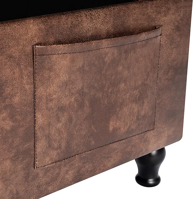 Leather Storage Ottoman Bench Rectangle 24 Inch Foot Rest Ottomans Stool for Living Room Bedroom(Brown)