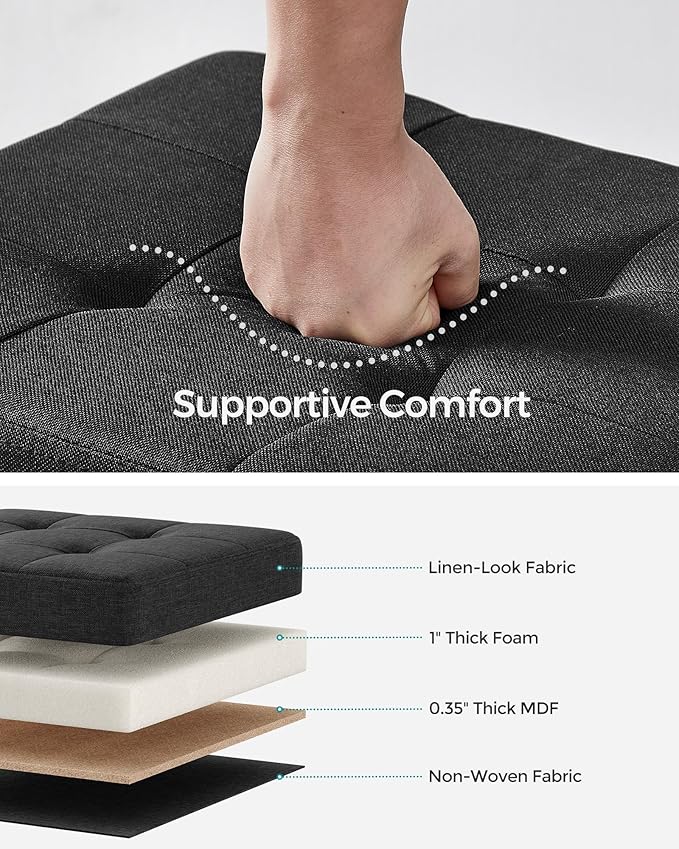 SONGMICS Storage Ottoman Bench, Foldable Foot Rest with Legs, 15 x 30 x 15.2 Inches, End of Bed Bench, Storage Chest, Load up to 660 lb, for Living Room, Bedroom, Entryway, Ink Black ULSF016B01