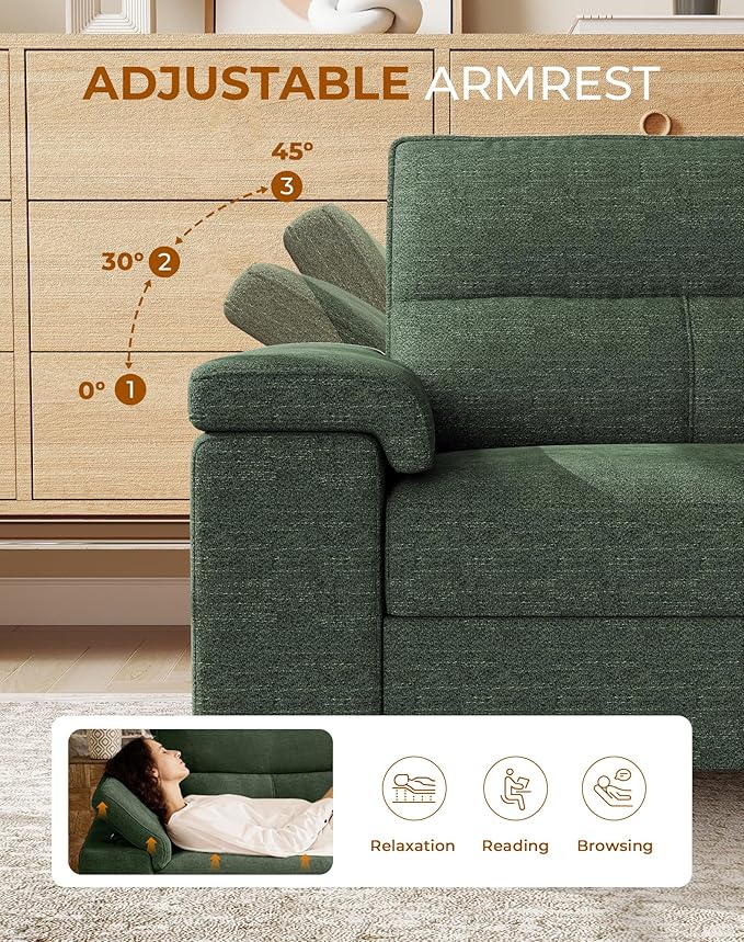 71.25" Modern Sofa Couch for Living Room, Deep Seat Sofas with 8”Cushion, Comfy 2-Seater Chenille Loveseat with Convertible Armrest, Removable Sofa Cover, High Leg(Green)