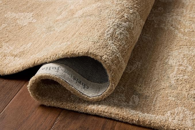 Loloi Chris Loves Julia Dorothea Collection DRT-01 Sand/Pebble 2'-6" x 7'-6" Runner Rug Wool Neutral Floral Living Room Bedroom Carpet