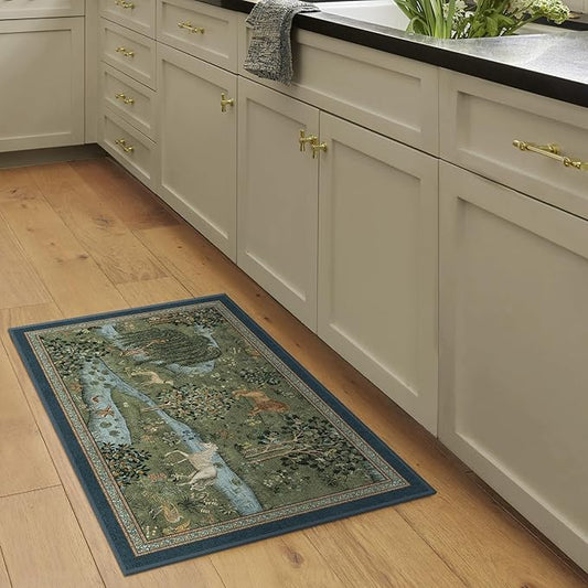 RUGGABLE x Morris & Co Washable Area Rug – Owl & Willow Green 2x3, Stain-Resistant, Non-Slip – Small Machine Washable Rugs for Living Room, Bedroom, Hallway, Entryway & Bathroom–with Cushioned Pad