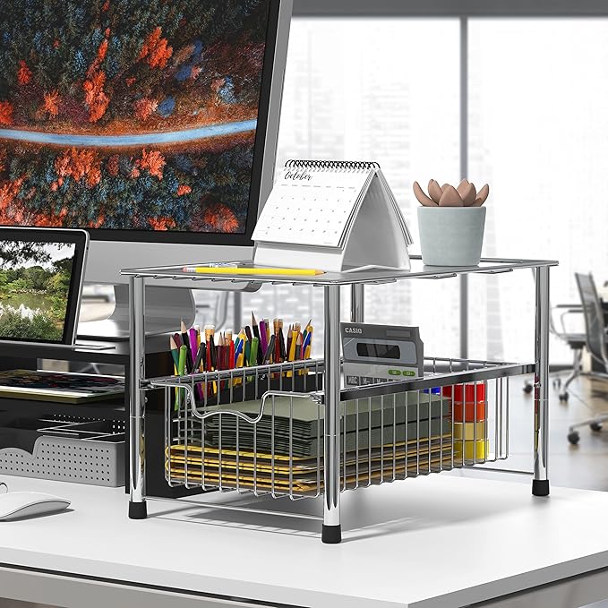 Simple Houseware Chrome Metal Stackable Storage Rack, 16.75 in L x 10.8 in W x 10.25 in H