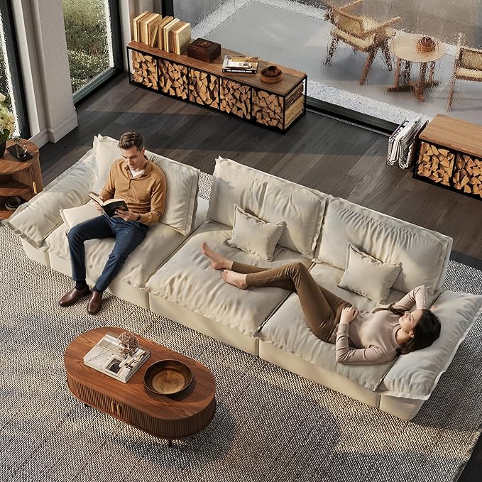 POVISON Oversized Modular Sectional Sailboat Sofa for Living Room with Adjustable Backrest Modern Sectional Couches Loveseat Large Deep Sofa 2 Seats with 2 Ottomans Comfy Cloud Couch for House Office