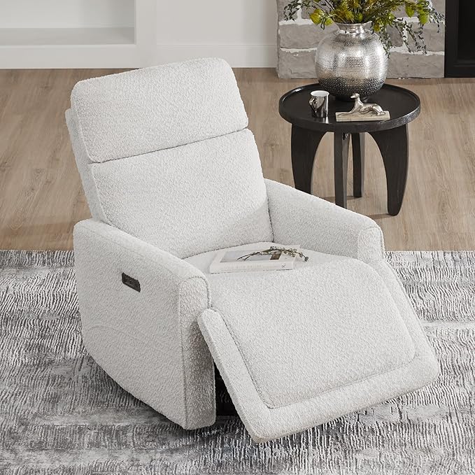 CHITA Electronic Power Recliner Chair Swivel Glider, FSC Certified Modern Nursery Rocking Chair with USB and Type-C Ports, Boucle White