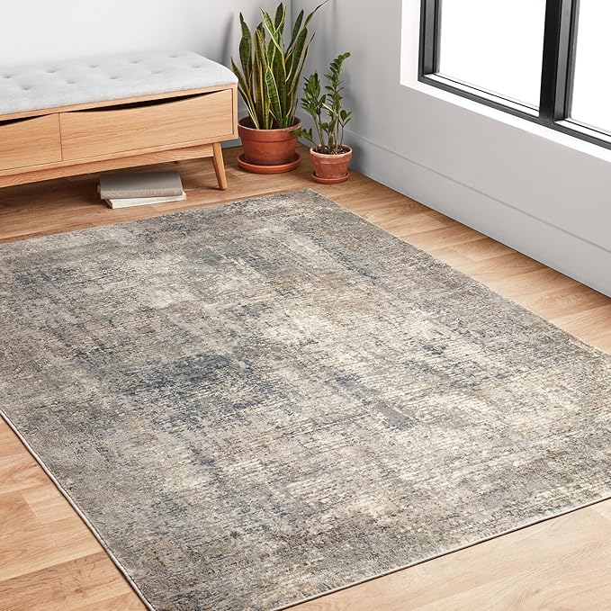 Loloi Teagan Collection TEA-05 Denim/Slate 2'-8" x 13' Runner Rug, Large, Soft Neutral Rug, High-Traffic for Living Room, Bedroom, Home Office, Dining Area