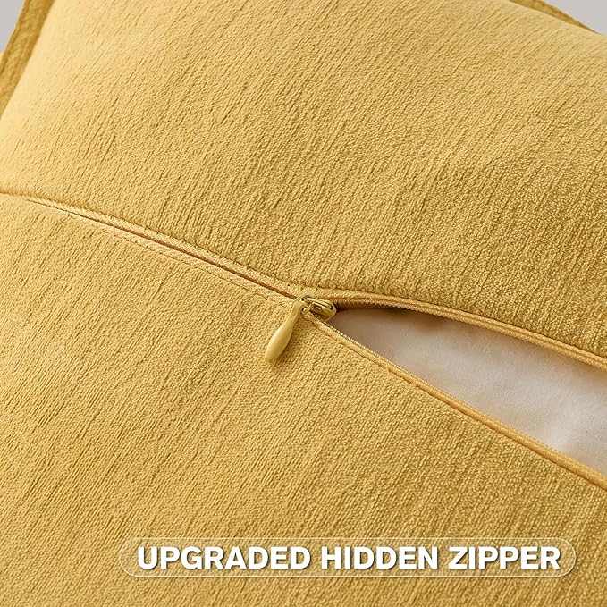 FUTEI Mustard Yellow Chenille Throw Pillow Covers 18x18 Inch Set of 2,Edges Double-Stitched Cushion Cases,Modern Home Decor for Couch Living Room
