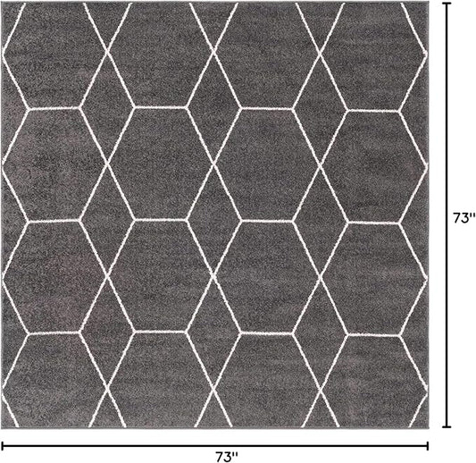 Unique Loom Trellis Frieze Collection Area Rug - Geometric (6' Square, Dark Gray/ Ivory)