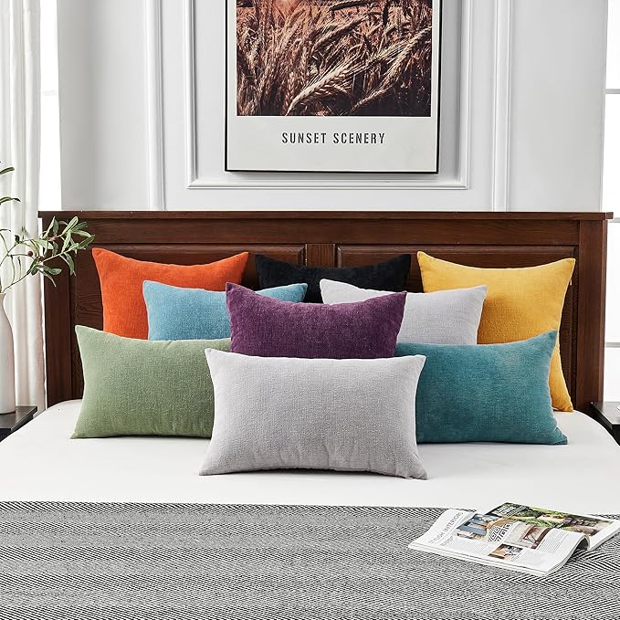 GAWAMAY Decorative Chenille Throw Pillow Covers 26x26 Inch Pack of 2, Soft Square Couch Pillow Cover for Sofa Cushion Living Room Bedroom Solid Dyed Oversized Pillowcases Orange 66x66cm (ONLY Covers)