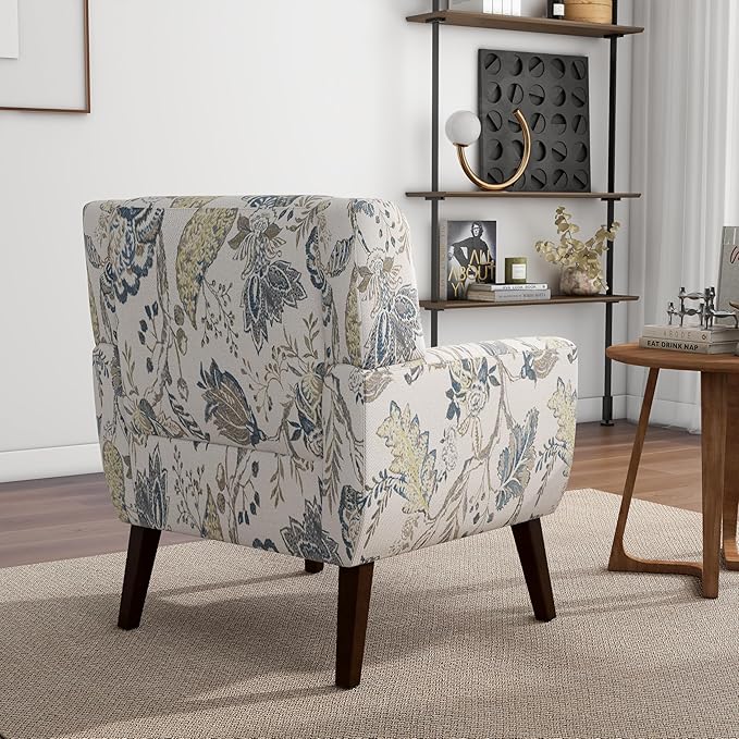 Accent Chair, Modern Linen Blend Arm Chair for Living Room, Bedroom, Comfy High-Resilient Sponge Reading Chair for Small Spaces (Pattern Leaf, Set of 2)