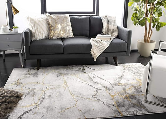 SAFAVIEH Craft Collection Accent Rug - 2'7" x 5', Grey & Gold, Modern Abstract Design, Non-Shedding & Easy Care, Ideal for High Traffic Areas in Entryway, Living Room, Bedroom (CFT877F)