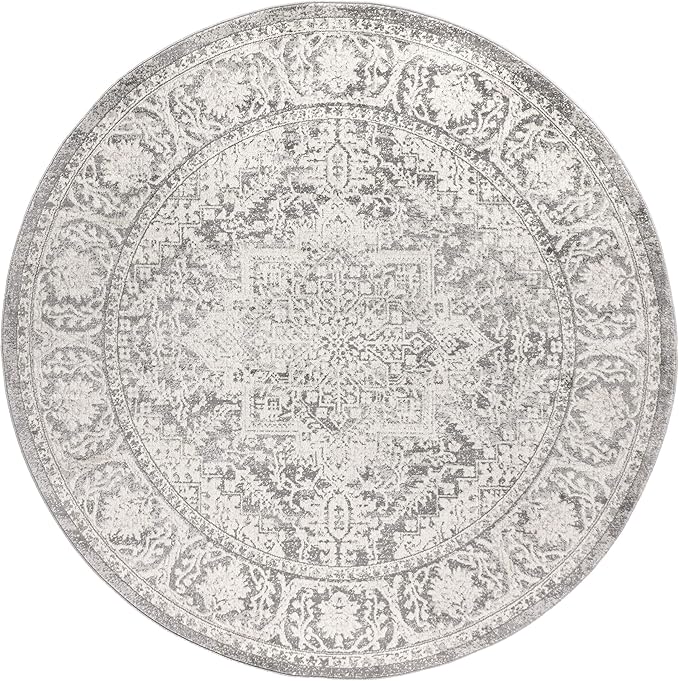 JONATHAN Y Modern Vintage Medallion Light Gray 3' Round Indoor Area Rug, Country, Floral, Easy-Cleaning for Living Room, Bedroom, Kitchen, Pet Friendly, Non-Shedding (MDP100A-3R)