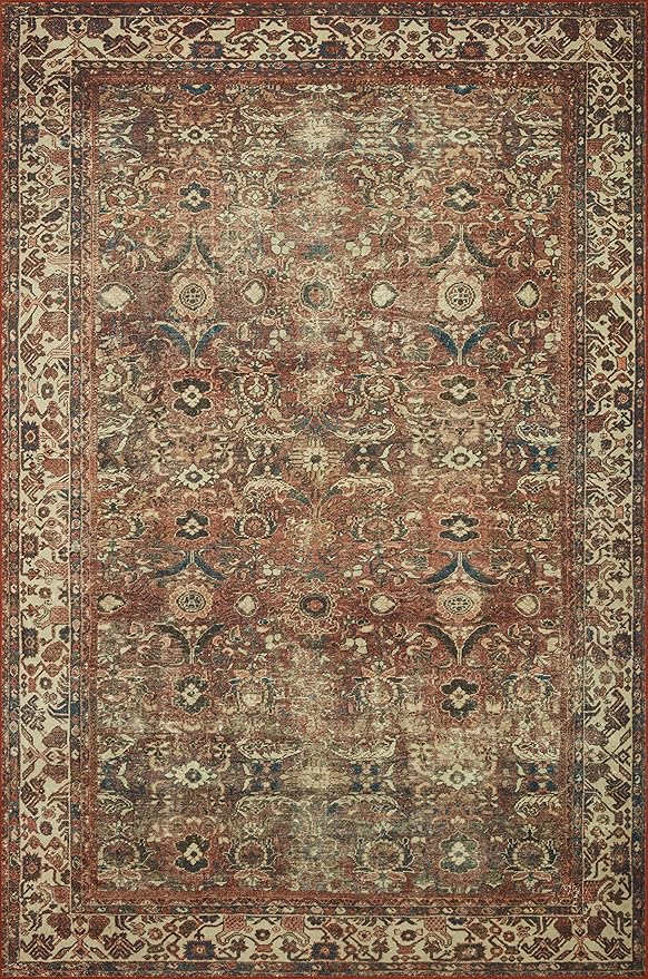 Loloi Magnolia Home by Joanna Gaines Banks Collection BAN-04 Brick/Ivory 5'-0" x 7'-6", .13" Pile Height, Machine Washable, Area Rug